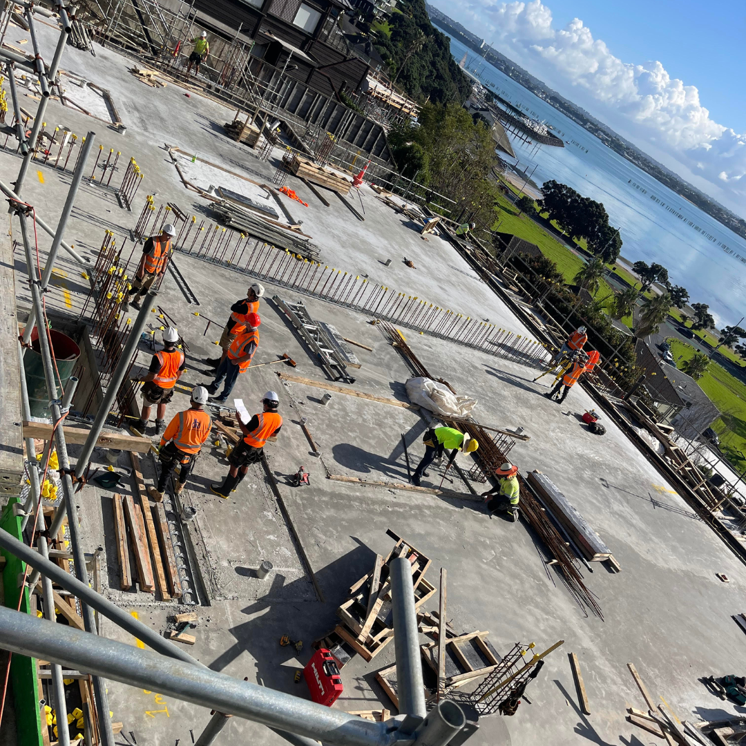 Slab Lab crew pouring a commercial concrete slab with formwork near the coast